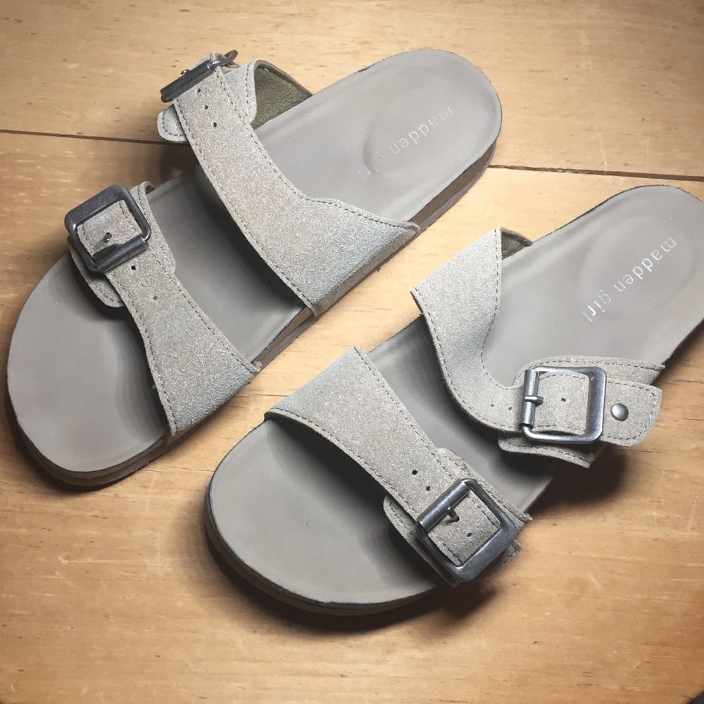 Beige 2 Strap Slide On Platform Sandals